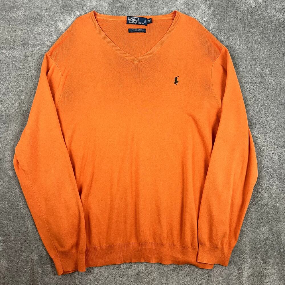 Polo Ralph‎ Lauren Sweater Mens 2XL Tall Orange V Neck Pima Cotton Classic